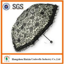 3 Fold Black Lace Sun Portable Umbrella Customized